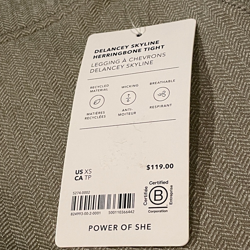 Athleta XS Delancey Skyline Herringbone Tight Leggings, Storm Cloud Gray NWT - Picture 7 of 9